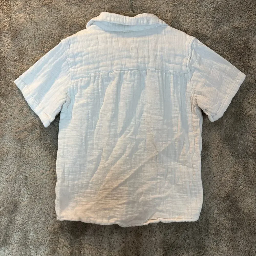 Me & Henry Short Sleeve Button Down Shirt Boys 8 9 White Muslin Cotton